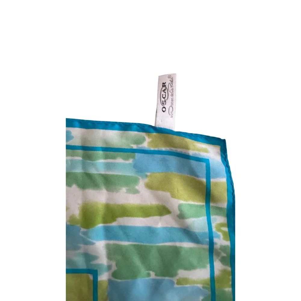 Oscar by Oscar de la Renta Vtg Silk 80's Scarf Blue Green‎ Watercolor Square 21